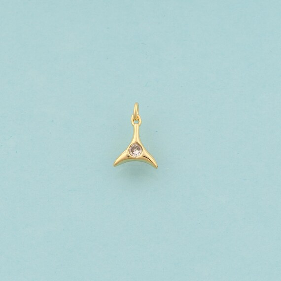 Gold CZ Fishtail Charms,Fishtail Jewelry,Fishtail Pendant for DIY Jewelry Making,18K Gold