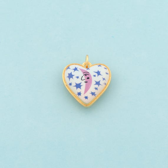Gold Heart Charms,Moon Star Jewelry,Enamel Love Pendant for DIY Jewelry Making,18K Gold