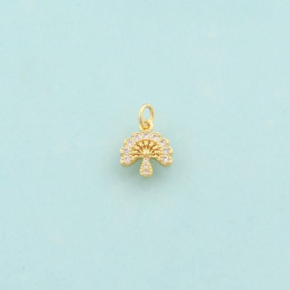 Gold CZ Peacock Charms,Animal Jewelry,Peacock Pendant for DIY Jewelry Making,18K Gold