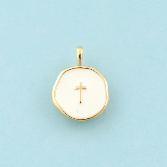 Gold Enamel Cross Charms,Religious Jewelry,Christian Pendant for DIY Jewelry Making,18K Gold