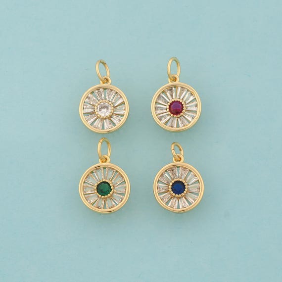 Gold CZ Daisy Charms,Round Jewelry,Flower Pendant for DIY Jewelry Making,18K Gold