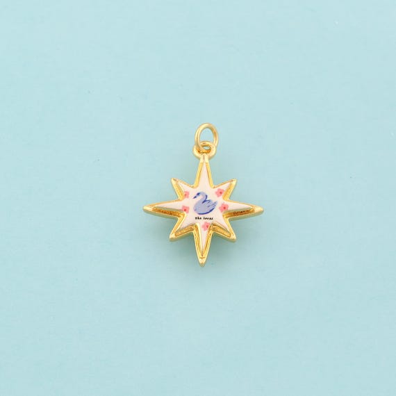 Gold Polaris Charms,Swan Jewelry,Enamel Starburst Pendant for DIY Jewelry Making,18K Gold
