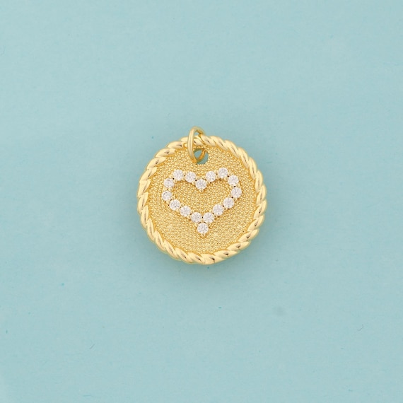 Gold CZ Heart Charms,Heart Jewelry,Heart Pendant for DIY Jewelry Making,18K Gold