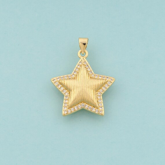 Gold CZ Star Charms,Celestial Jewelry,Starburst Pendant for DIY Jewelry Making,18K Gold