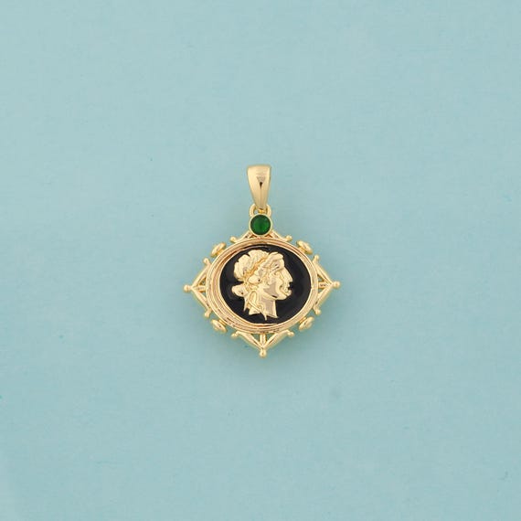 Gold Character Charms,Portrait Jewelry,Enamel Embossed Pendant for DIY Jewelry Making,18K Gold
