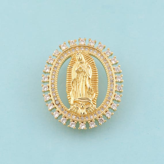 Gold CZ Virgin Mary Charms,Religious Jewelry,Catholic Pendant for DIY Jewelry Making,18K Gold