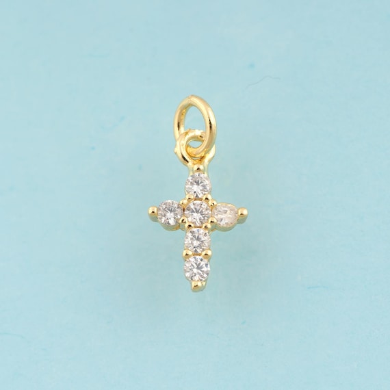 Gold CZ Cross Charms,Religious Jewelry,Christian Pendant for DIY Jewelry Making,18K Gold