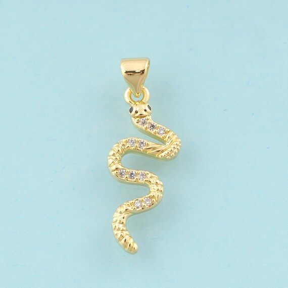 Gold CZ Snake Charms,Animal Jewelry,Snake Pendant for DIY Jewelry Making,18K Gold