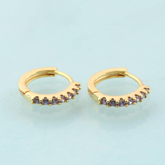 Gold CZ Hoop Earrings,Hugging Hoop Jewelry Earrings,Hoop Earrings,Gift for Her,18K Gold