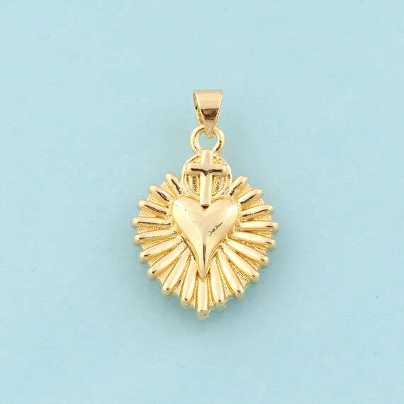 Gold Holy Heart Charms,Heart Jewelry,Heart Pendant for DIY Jewelry Making,18K Gold