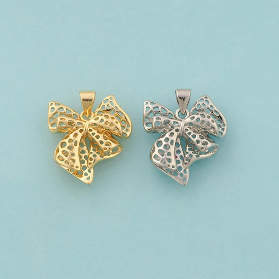 Gold Bow Charms,Tie Jewelry,Bow Pendant for DIY Jewelry Making,18K Gold