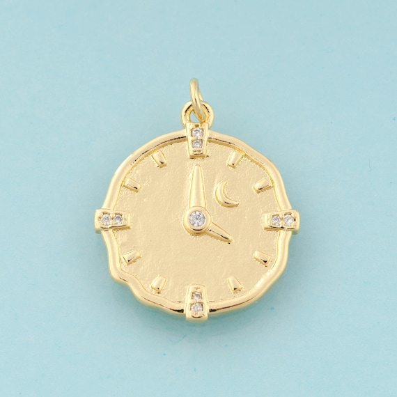 Gold CZ Clock Charms,Clock Jewelry,Clock Pendant for DIY Jewelry Making,18K Gold