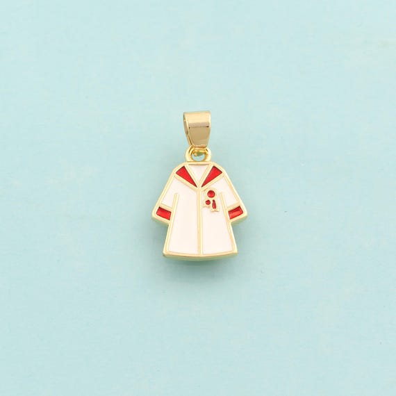 Gold Enamel Dr. Graduation Dress Charms,Clothing Jewelry,Dress Pendant for DIY Jewelry Making,18K Gold