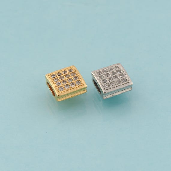 CZ Square Flat Spacer Beads,Square Beads,Flat Beads for DIY Jewelry Making,18K Gold & Rhodium
