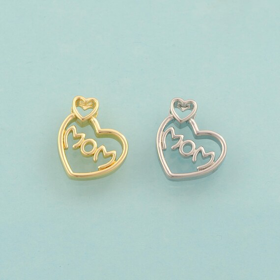 Gold MOM Charms,Heart Jewelry,Letter Pendant for DIY Jewelry Making,18K Gold