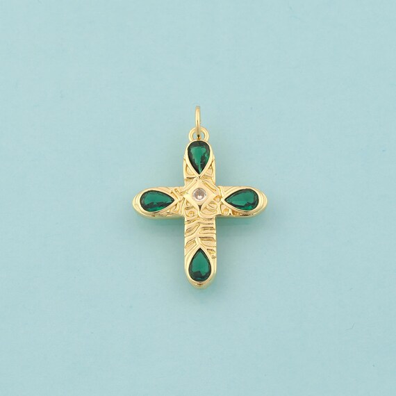 Gold CZ Cross Charms,Religious Jewelry,Christian Pendant for DIY Jewelry Making,18K Gold