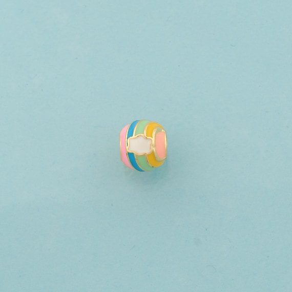 Enamel Round Spacer Beads,Rainbow Cloud Beads,Large Hole Beads for DIY Jewelry Making,18K Gold