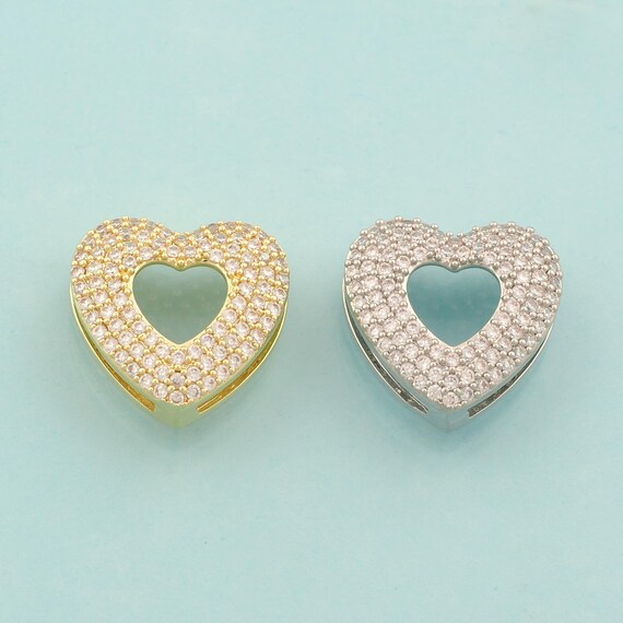 CZ Heart Spacer Beads,Love Beads,Heart Beads for DIY Jewelry Making,18K Gold & Rhodium