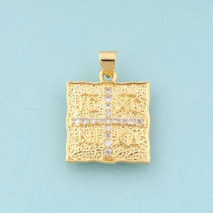 Gold CZ Orthodox Charms,ICXCNIKA Jewelry,Christian Pendant for DIY Jewelry Making,18K Gold