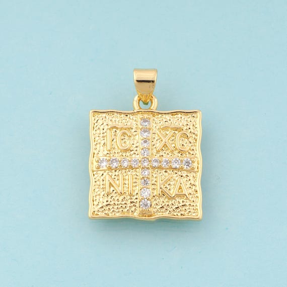 Gold CZ Orthodox Charms,ICXCNIKA Jewelry,Christian Pendant for DIY Jewelry Making,18K Gold
