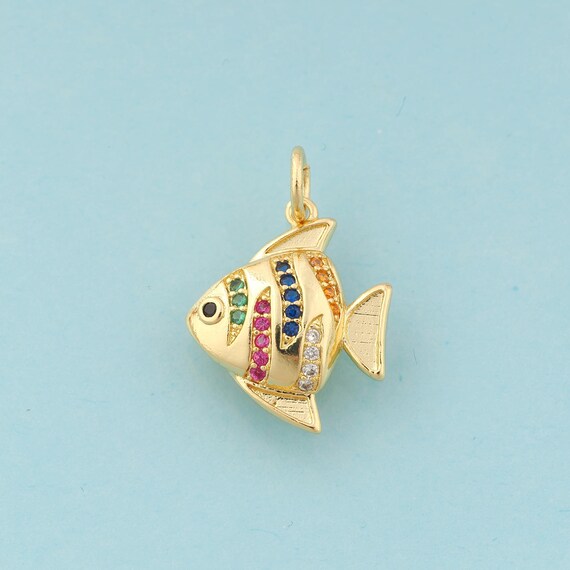 Gold CZ Tropical Fish Charms,Marine Life Jewelry,Fish Pendant for DIY Jewelry Making,18K Gold