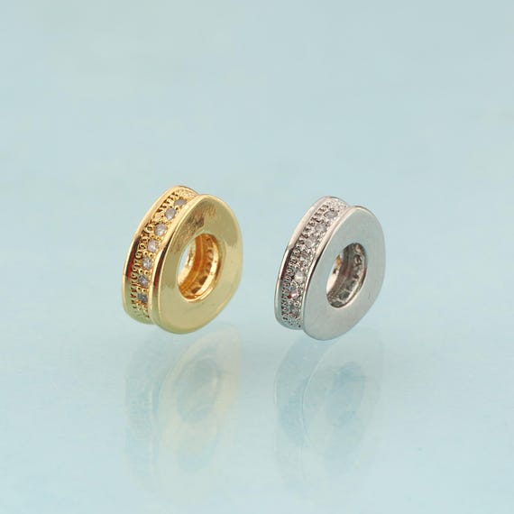 CZ Round Flat Spacer Beads,Flat Beads,Round Beads for DIY Jewelry Making,18K Gold & Rhodium
