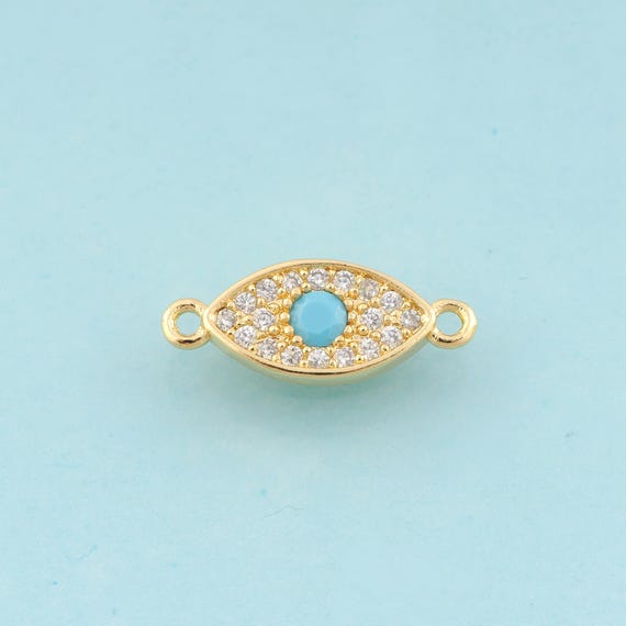 Gold CZ Evil Eye Connector,Devil Eye Jewelry Connector,Devil Eye Connector for DIY Jewelry Making,18K Gold