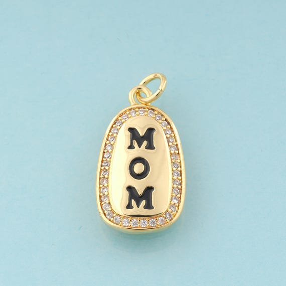 Gold CZ MOM Charms,Letter Jewelry,Enamel Letter Pendant for DIY Jewelry Making,18K Gold