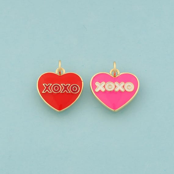Gold Heart Charms,XOXO Jewelry,Enamel Letter Pendant for DIY Jewelry Making,18K Gold