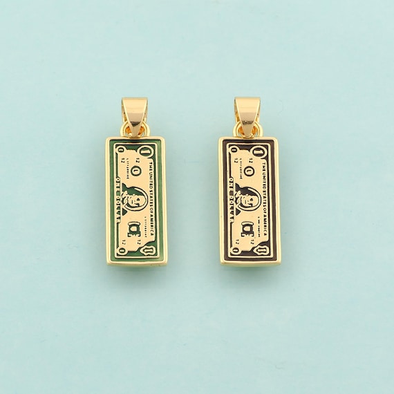 Gold Dollar Charms,Money Jewelry,Enamel Dollar Pendant for DIY Jewelry Making,18K Gold