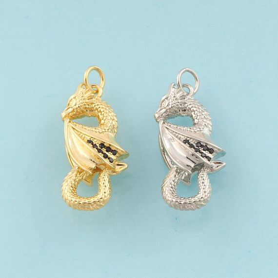 Gold CZ Dragon Charms,Dragon Jewelry,Dragon Pendant for DIY Jewelry Making,18K Gold & Rhodium