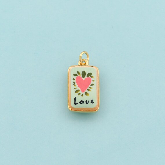 Gold Heart Charms,Love Jewelry,Enamel Letter Pendant for DIY Jewelry Making,18K Gold