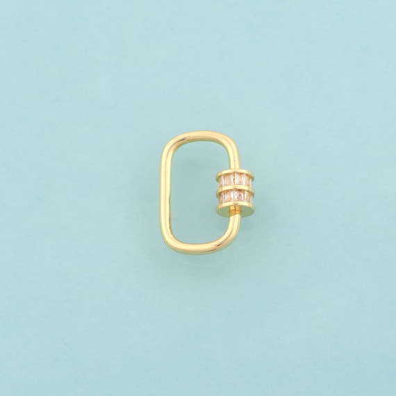 Gold CZ Screw Clasp,Carabiner Jewelry Clasp,Square Clasp for DIY Jewelry Making,18K Gold