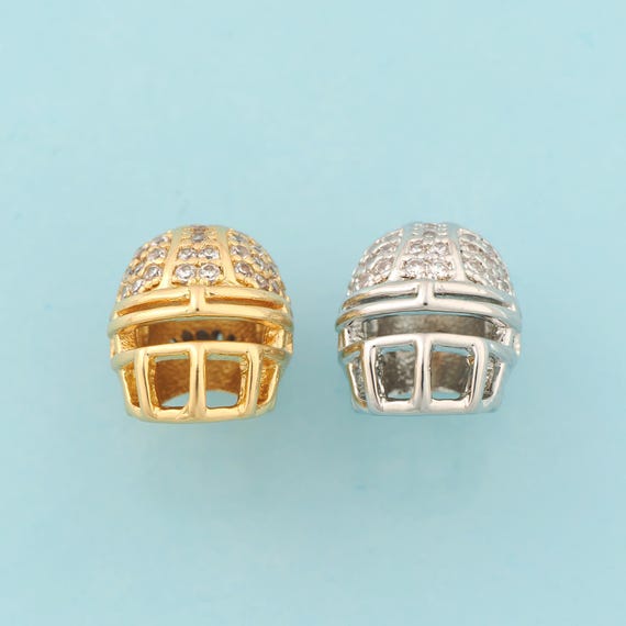 CZ Rugby Helmet Spacer Beads,Rugby Helmet Jewelry Beads,Rugby Helmet Beads for DIY Jewelry Making,18K Gold & Rhodium