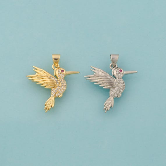 Gold CZ Bird Charms,Animal Jewelry,Flying Pendant for DIY Jewelry Making,18K Gold