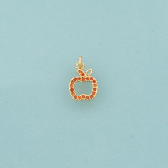 Gold Apple Charms,Fruit Jewelry,CZ Apple Pendant for DIY Jewelry Making,18K Gold