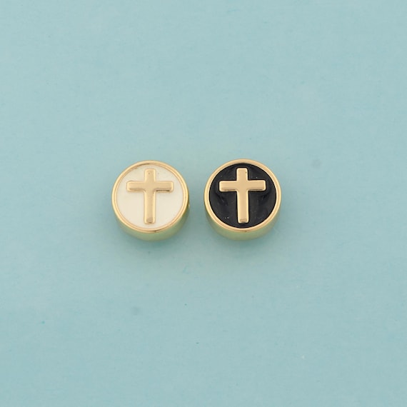 Enamel Cross Spacer Beads,Religious Beads,Christian Beads for DIY Jewelry Making,18K Gold