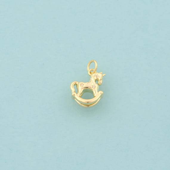 Gold CZ Rocking Horse Charms,Horse Jewelry,Rocking Horse Pendant for DIY Jewelry Making,18K Gold