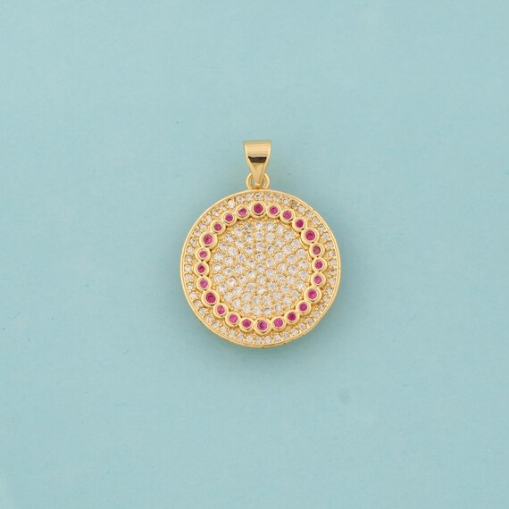Gold CZ Round Charms,Round Jewelry,Round Pendant for DIY Jewelry Making,18K Gold