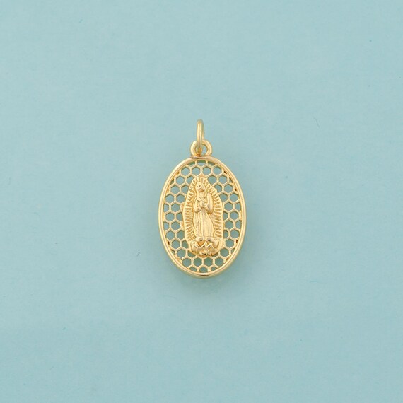 Gold Virgin Mary Charms,Religious Jewelry,Catholic Pendant for DIY Jewelry Making,18K Gold