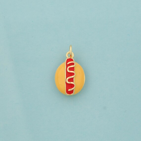Gold Enamel Hot Dog Charms,Hot Dog Jewelry,Hot Dog Pendant for DIY Jewelry Making,18K Gold