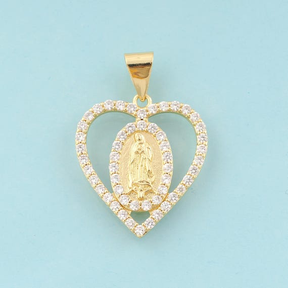 Gold CZ Virgin Mary Charms,Religious Jewelry,Catholic Pendant for DIY Jewelry Making,18K Gold