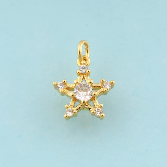 Gold CZ Star Charms,Star Jewelry,Star Pendant for DIY Jewelry Making,18K Gold