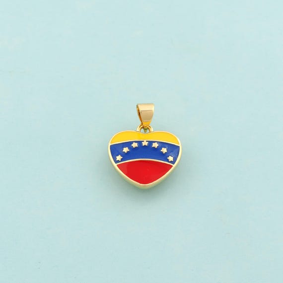 Gold Venezuela Flag Charms,Heart Jewelry,Enamel Flag Pendant for DIY Jewelry Making,18K Gold