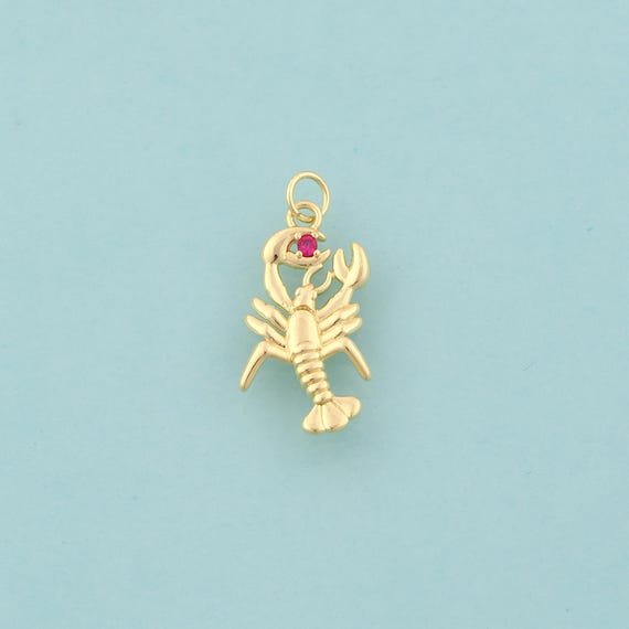 Gold CZ Lobster Charms,Marine Life Jewelry,Lobster Pendant for DIY Jewelry Making,18K Gold