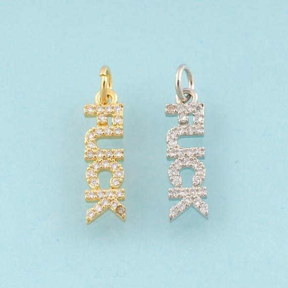 Gold CZ FUCK Charms,Letter Jewelry,Letter Pendant for DIY Jewelry Making,18K Gold & Rhodium