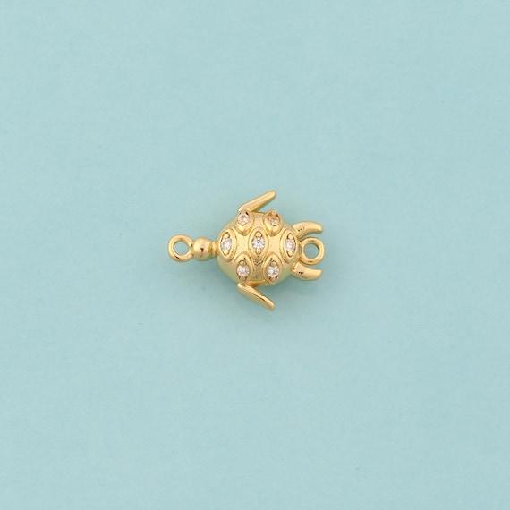 Gold CZ Turtle Connector,Animal Jewelry Connector,Turtle Connector for DIY Jewelry Making,18K Gold