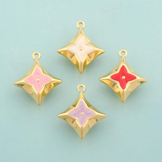 Gold Enamel Star Charms,Celestial Jewelry,Starburst Pendant for DIY Jewelry Making,18K Gold