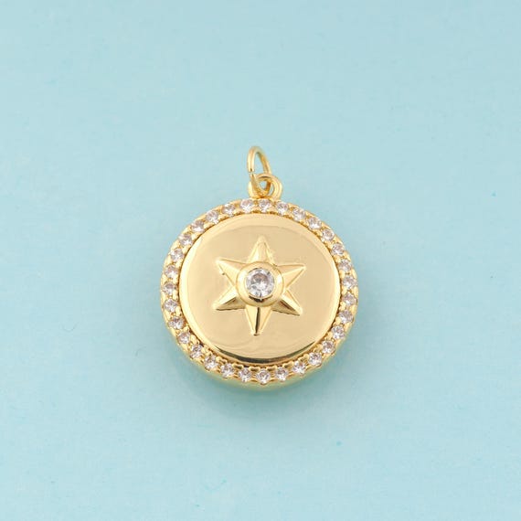 Gold CZ Polaris Charms,Round Jewelry,Celestial Pendant for DIY Jewelry Making,18K Gold