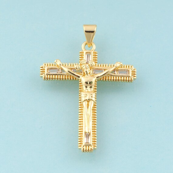 Gold CZ Cross Charms,Victim Jewelry,Christian Pendant for DIY Jewelry Making,18K Gold